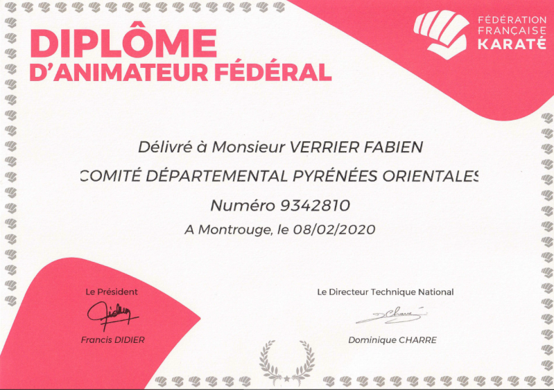 Diplome daf karate fabien verrier